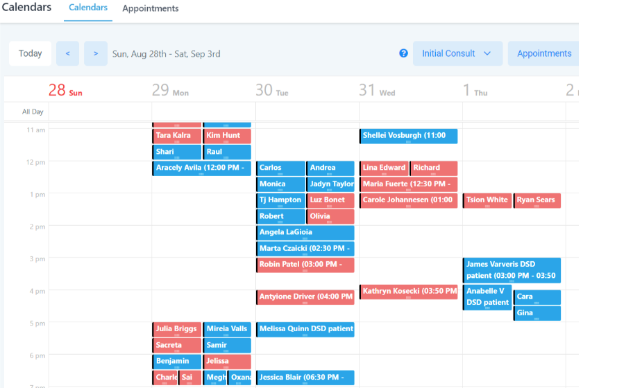 Production Week calendar from a Dental Aligners System practice